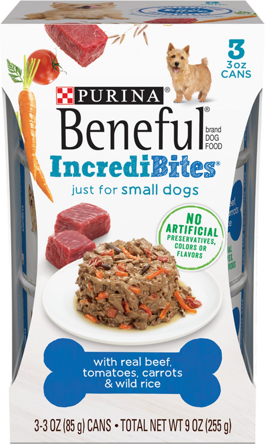 Purina Beneful IncrediBites With Beef, Tomatoes, Carrots & Wild Rice Canned Dog Food, 3-oz, case of 24