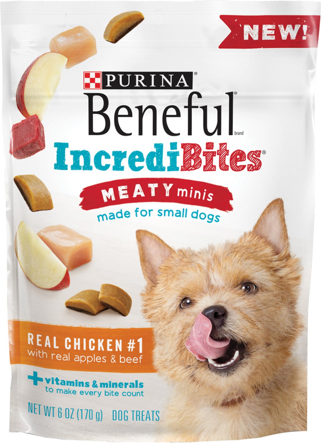Purina Beneful IncrediBites for Small Dogs Meaty Minis Real Chicken With Real Apples & Beef Dog Treats, 6-oz bag