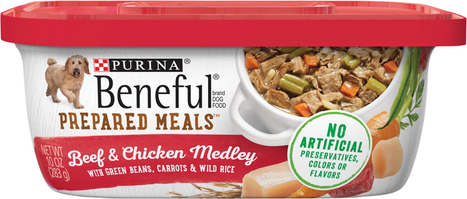 Purina Beneful Prepared Meals Beef & Chicken Medley with Green Beans, Carrots & Wild Rice Wet Dog Food, 10-oz, case of 8