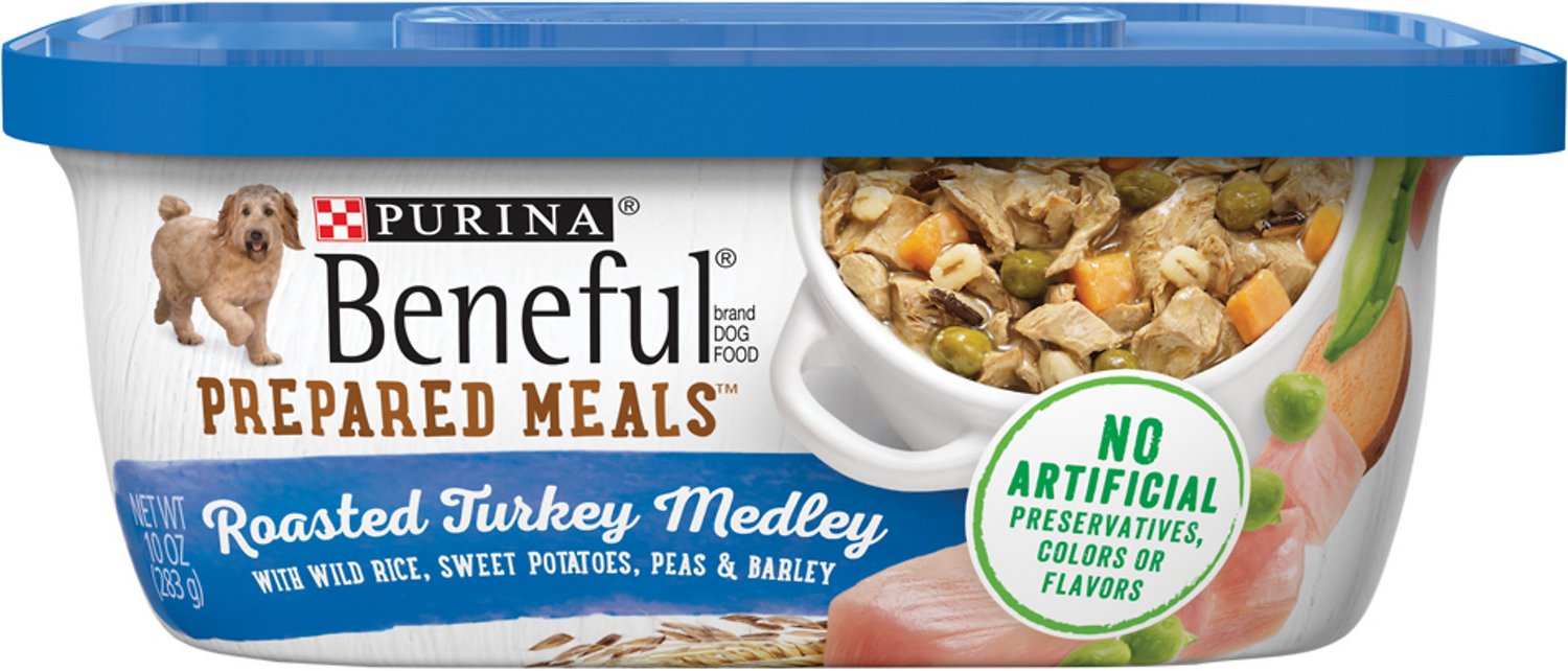 Purina Beneful Prepared Meals Roasted Turkey Medley with Corn, Wild Rice, Peas & Barley Wet Dog Food, 10-oz, case of 8