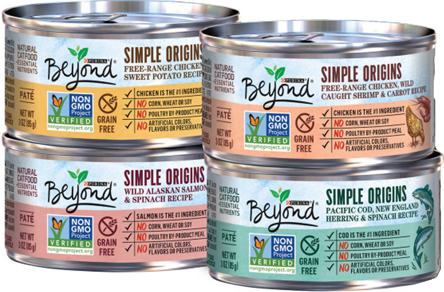 Purina Beyond Simple Origins Grain-Free Non-GMO Variety Pack Canned Cat Food, 3-oz, case of 24