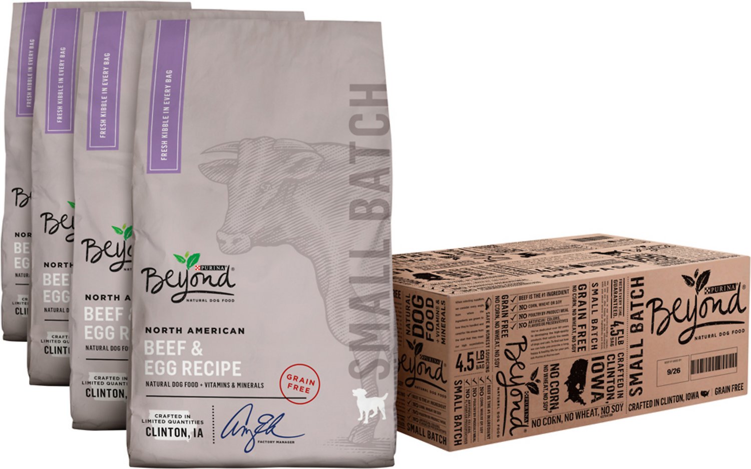 Purina Beyond Small Batch Beef & Egg Recipe Grain-Free Dry Dog Food, 4.5-lb bag, case of 4