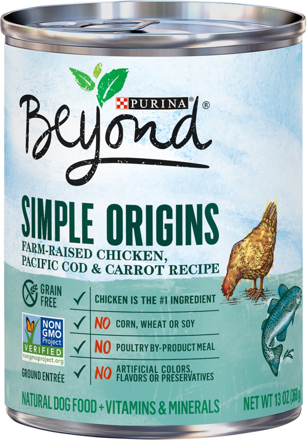 Purina Beyond Simple Origins Farm-Raised Chicken, Pacific Cod & Carrot Grain-Free Recipe Ground Entree Dog Food, 13-oz, case of 12
