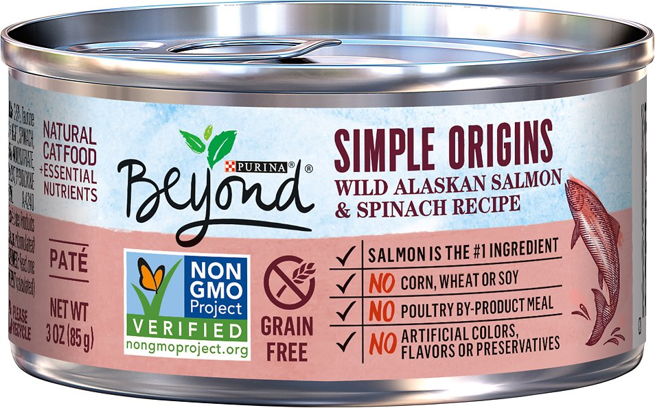Purina Beyond Simple Origins Grain-Free Wild Alaskan Salmon & Spinach Recipe Cat Food, 3-oz, case of 12