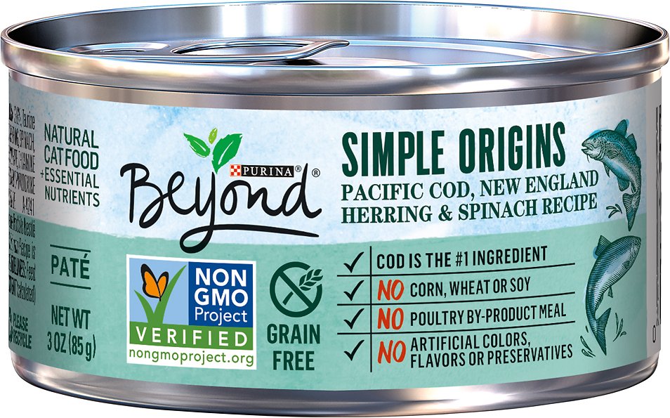 Purina Beyond Simple Origins Grain-Free Pacific Cod, New England Herring & Spinach Recipe Cat Food, 3-oz, case of 12