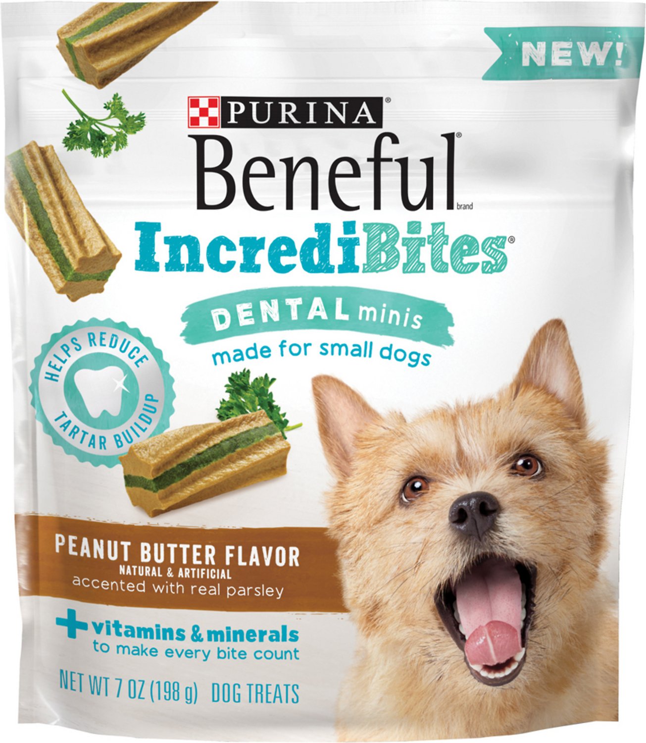 Purina Beneful IncrediBites for Small Dogs Dental Minis Peanut Butter Flavor Dog Treats, 7-oz bag