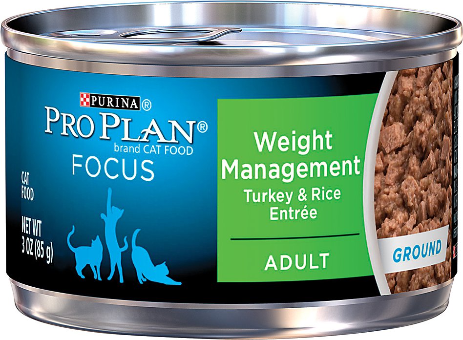 Purina Pro Plan Focus Adult Weight Management Ground Turkey & Rice Entree Canned Cat Food, 3-oz, case of 24