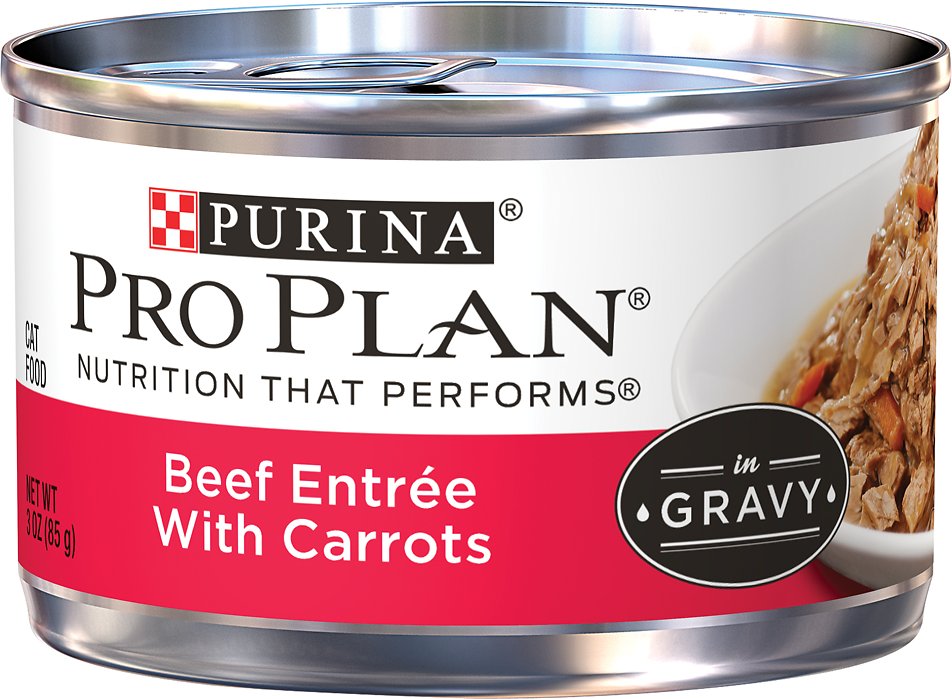 Purina Pro Plan Beef Entrée with Carrots in Gravy Canned Cat Food, 3-oz, case of 24