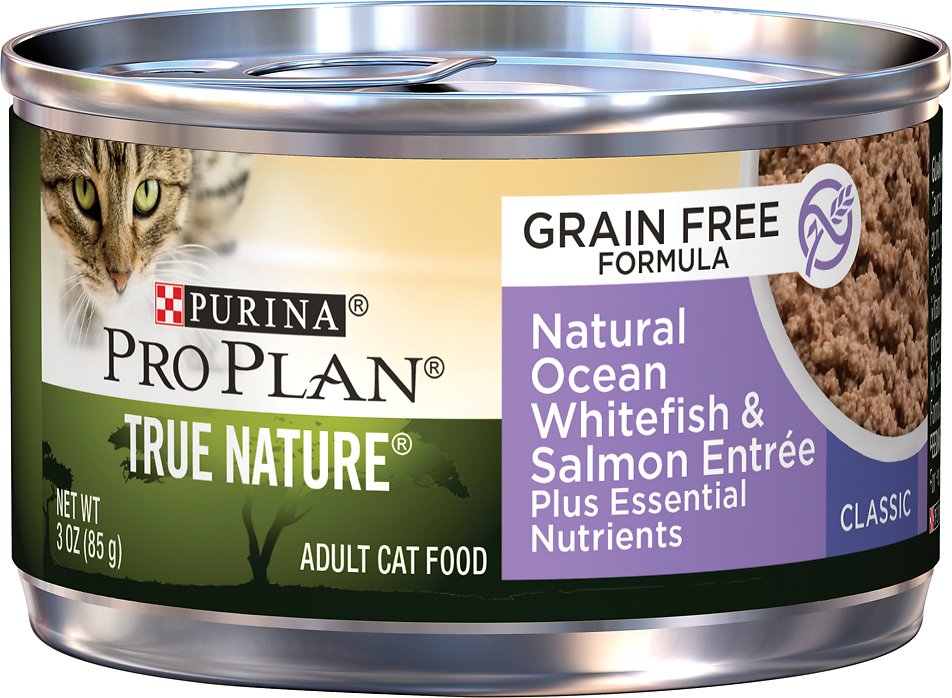 Purina Pro Plan Classic Adult True Nature Ocean Whitefish & Salmon Entrée Grain-Free Canned Cat Food, 3-oz, case of 24