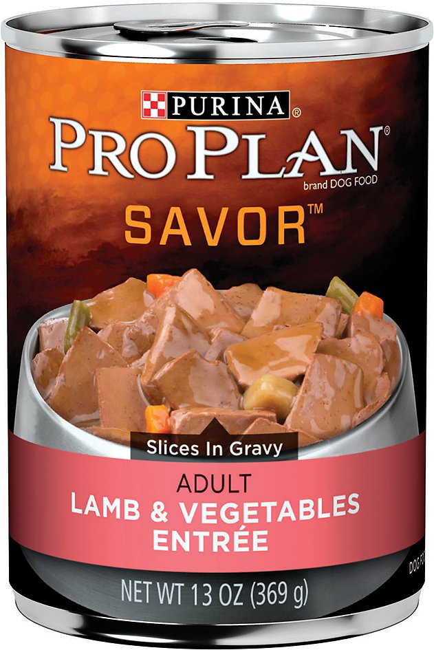 Purina Pro Plan Savor Adult Lamb & Vegetables Entree Slices in Gravy Canned Dog Food, 13-oz, case of 12