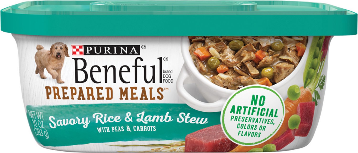 Purina Beneful Prepared Meals Savory Rice & Lamb Stew with Peas & Carrots Wet Dog Food, 10-oz, case of 8
