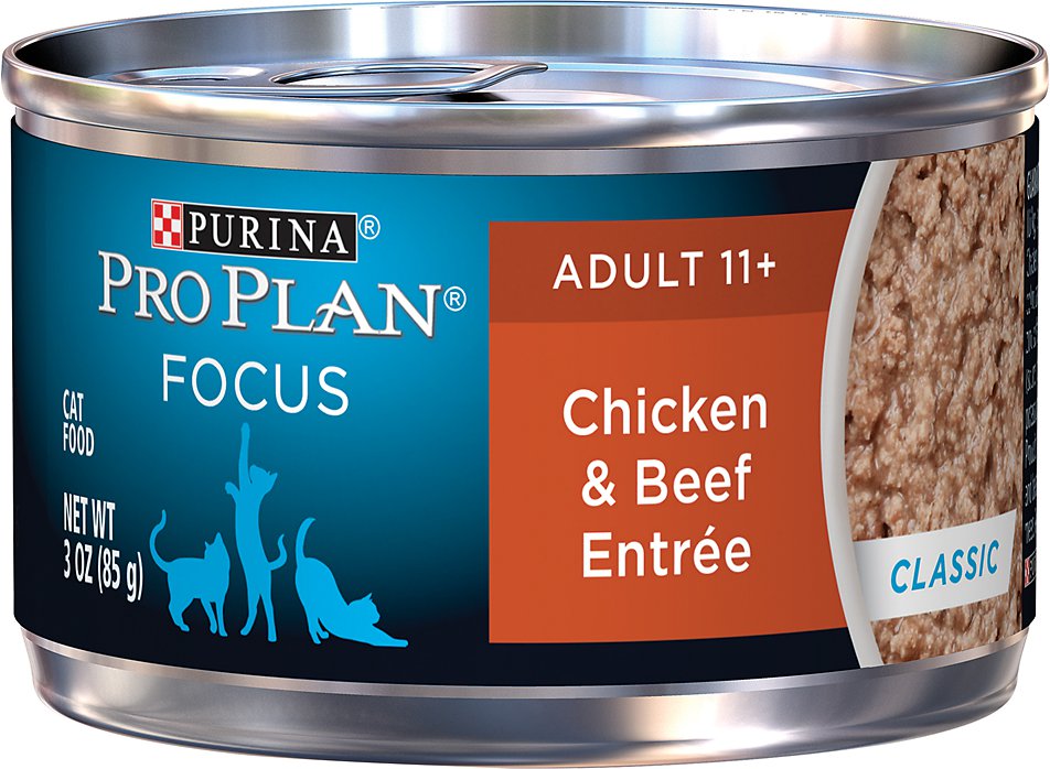 Purina Pro Plan Focus Adult 11+ Classic Chicken & Beef Entree Canned Cat Food, 3-oz, case of 24