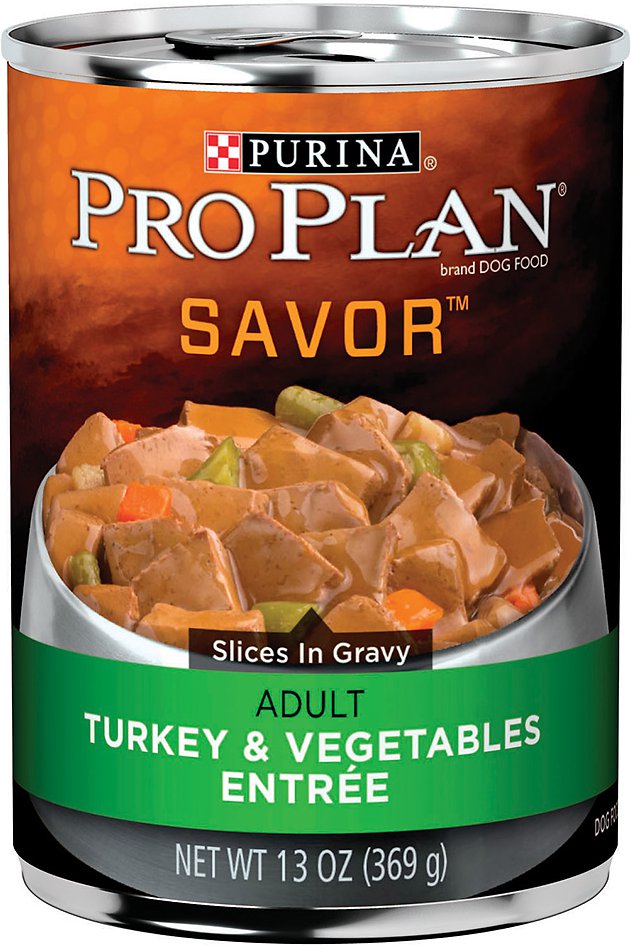 Purina Pro Plan Savor Adult Turkey & Vegetables Entree Slices in Gravy Canned Dog Food, 13-oz, case of 12