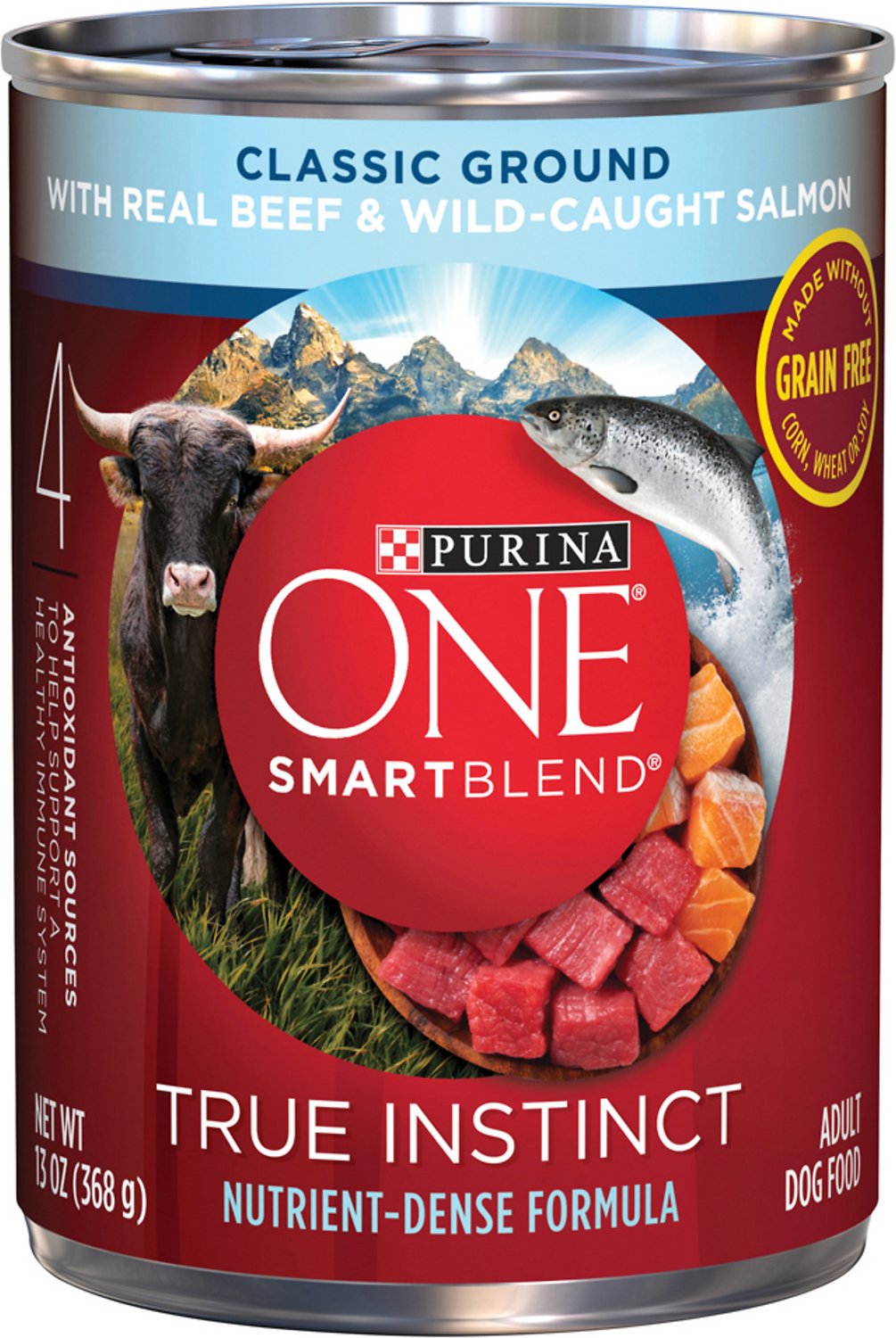 Purina ONE SmartBlend True Instinct Classic Ground with Real Beef & Wild-Caught Salmon Dog Food, 13-oz, case of 12