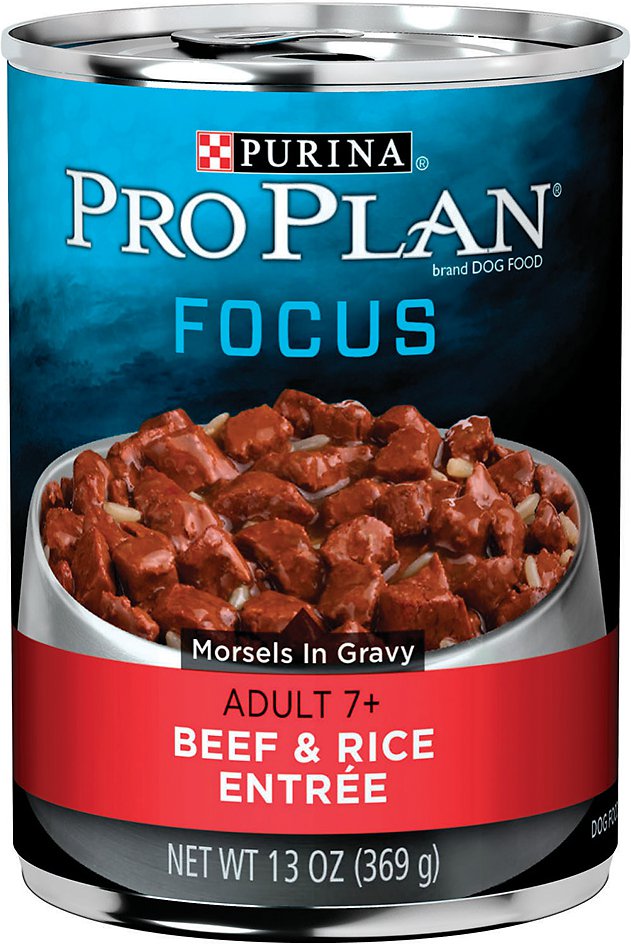 Purina Pro Plan Focus Adult 7+ Beef & Rice Entree Morsels in Gravy Canned Dog Food, 13-oz, case of 12