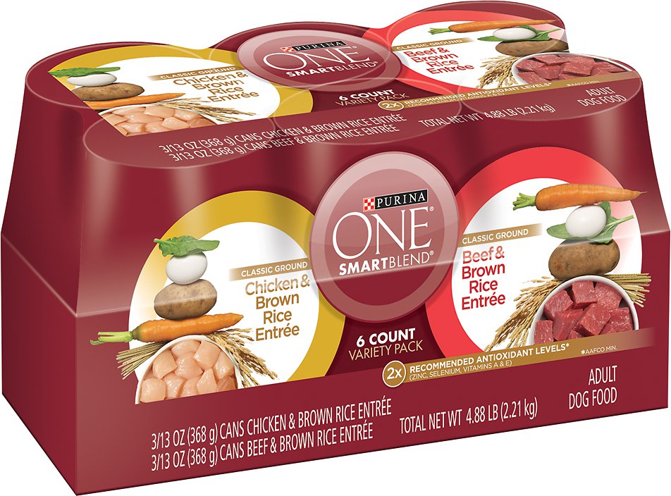 Purina ONE SmartBlend Classic Ground Entree Variety Pack Adult Canned Dog Food, 13-oz, case of 6