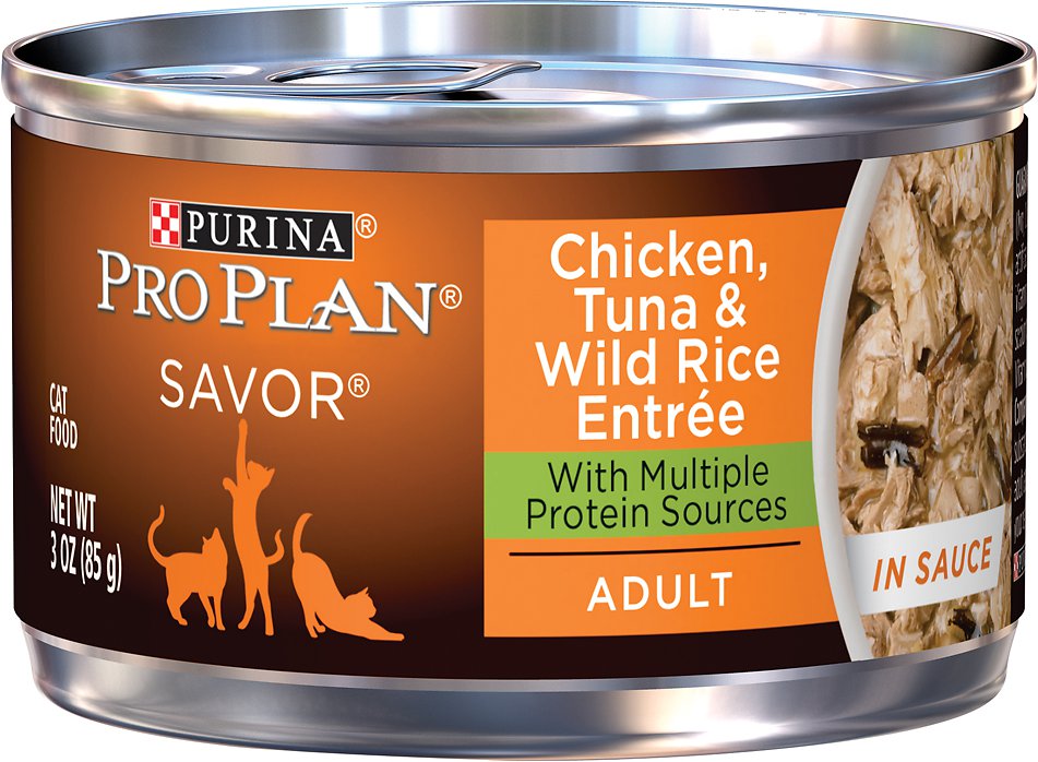Purina Pro Plan Chicken, Tuna & Wild Rice Entrée in Sauce Canned Cat Food, 3-oz, case of 24