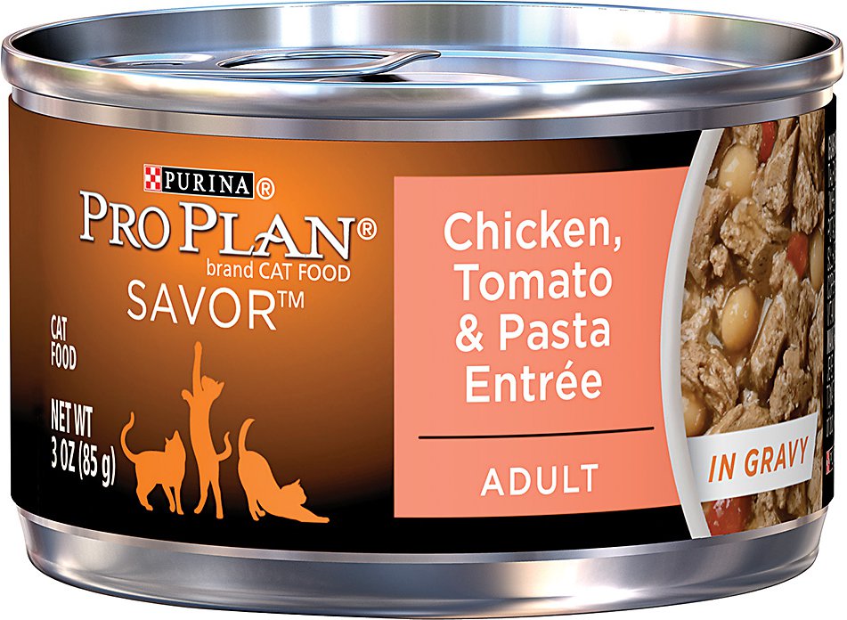 Purina Pro Plan Savor Adult Chicken, Tomato & Pasta Entree in Gravy Canned Cat Food, 3-oz, case of 24