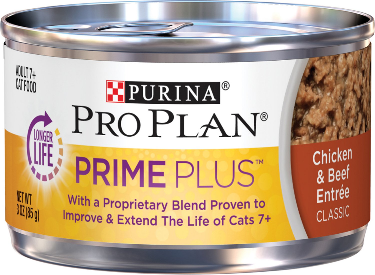 Purina Pro Plan Prime Plus Adult 7+ Chicken & Beef Entree Classic Canned Cat Food, 3-oz, case of 24