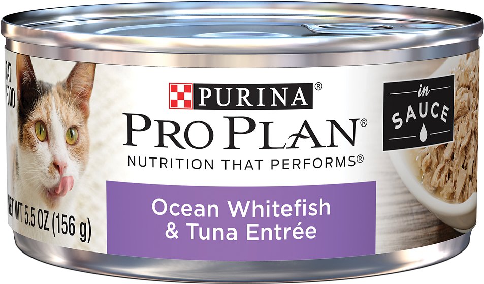 Purina Pro Plan Adult Ocean Whitefish & Tuna Entree in Sauce Canned Cat Food, 5.5-oz, case of 24