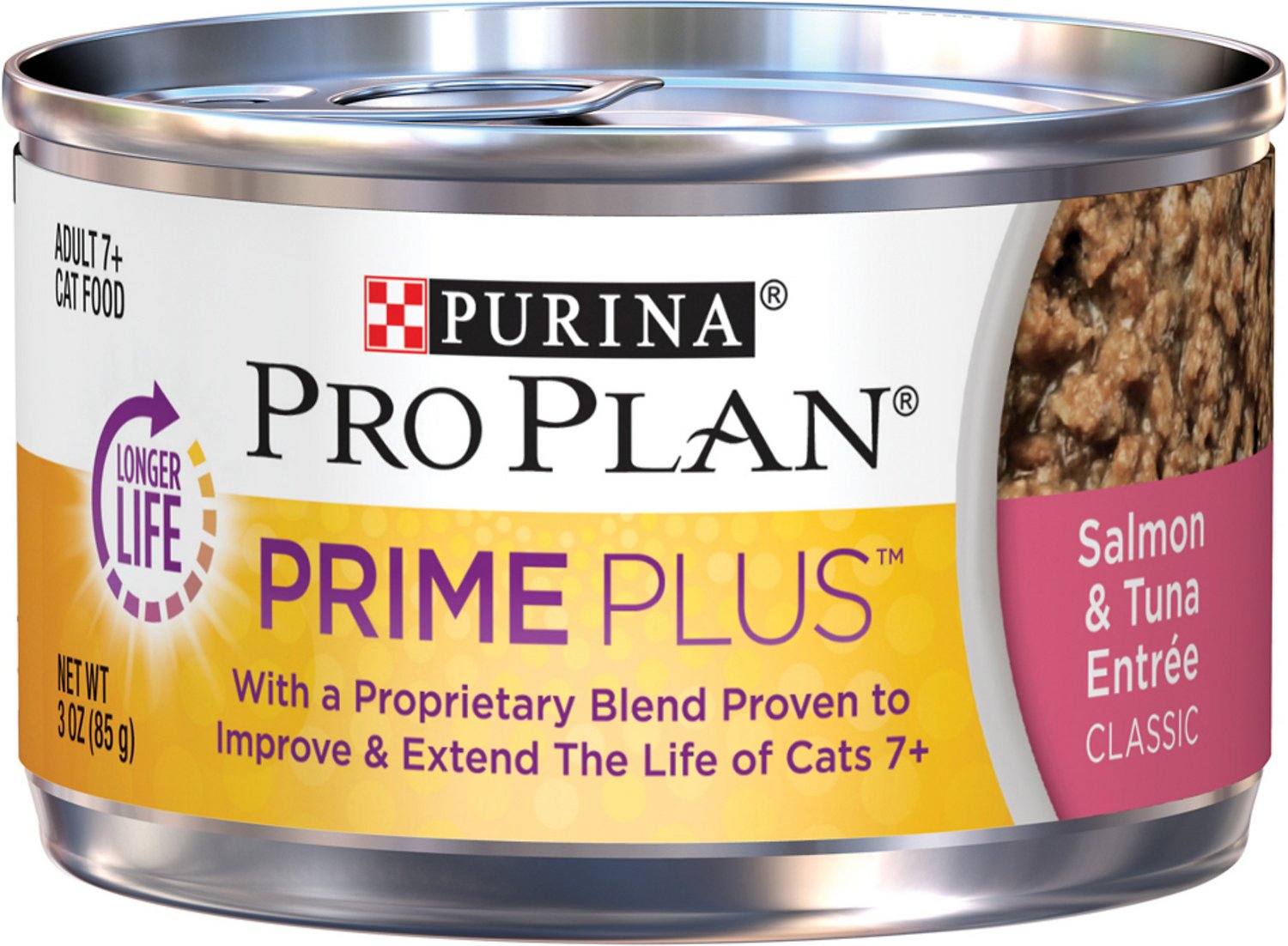 Purina Pro Plan Prime Plus Adult 7+ Salmon & Tuna Entree Classic Canned Cat Food, 3-oz, case of 24