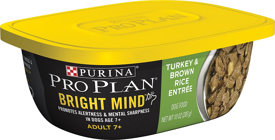 Purina Pro Plan Bright Mind Adult 7+ Turkey & Brown Rice Entree Wet Dog Food, 10-oz tub, case of 8