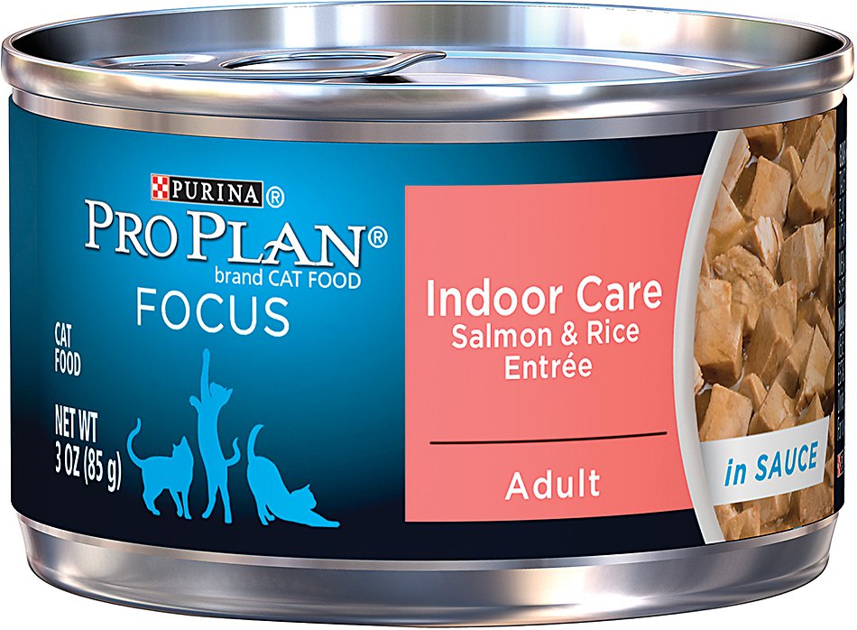 Purina Pro Plan Focus Adult Indoor Care Salmon & Rice Entree in Sauce Canned Cat Food, 3-oz, case of 24