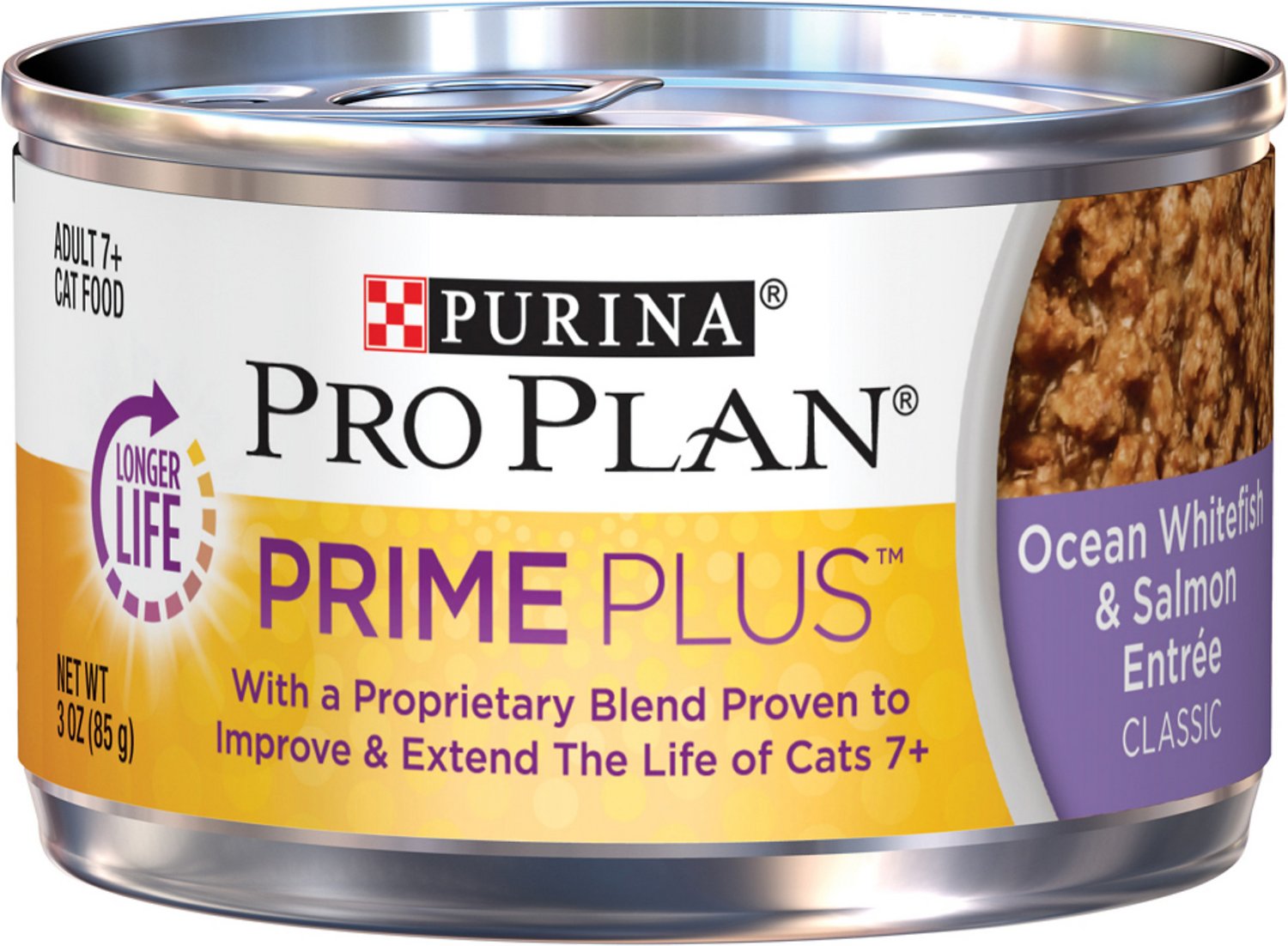 Purina Pro Plan Prime Plus Adult 7+ Ocean Whitefish & Salmon Entree Classic Canned Cat Food, 3-oz, case of 24