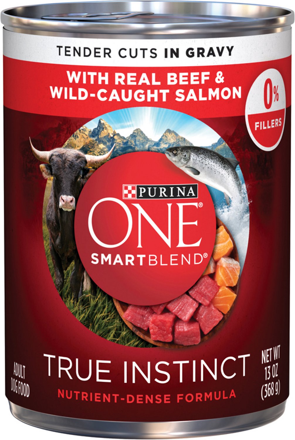 Purina ONE SmartBlend True Instinct Tender Cuts in Gravy with Real Beef & Wild-Caught Salmon Canned Dog Food, 13-oz, case of 12
