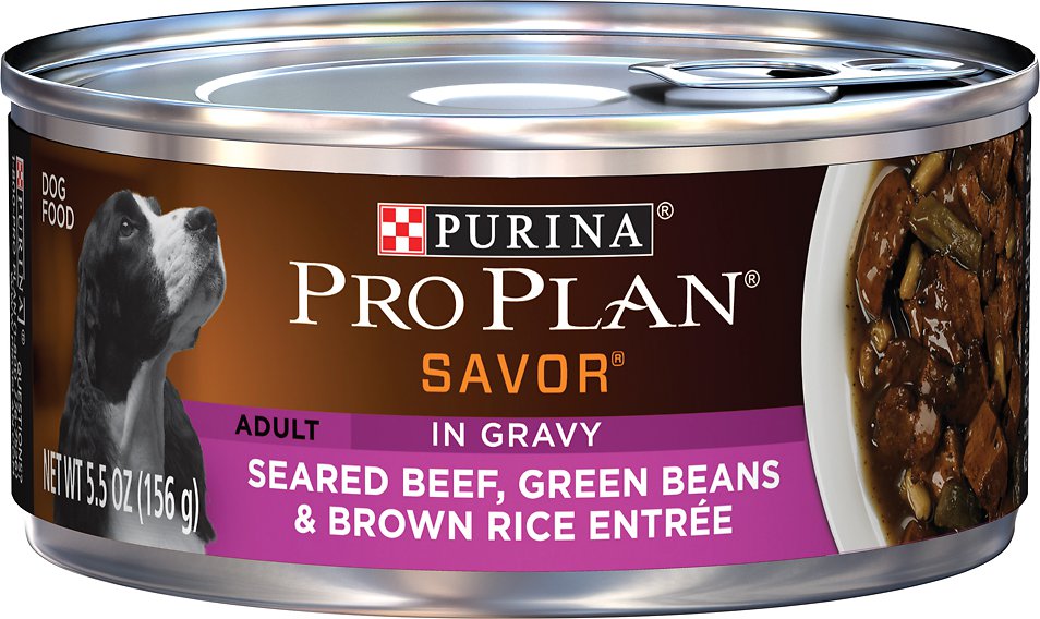 Purina Pro Plan Savor Adult Seared Beef, Green Beans & Brown Rice Entree in Gravy Canned Dog Food, 5.5-oz, case of 24