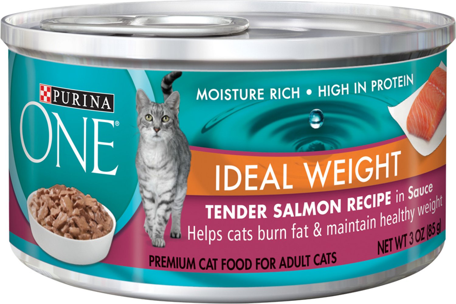Purina ONE Ideal Weight Tender Salmon Recipe in Sauce Adult Premium Canned Cat Food, 3-oz, case of 24