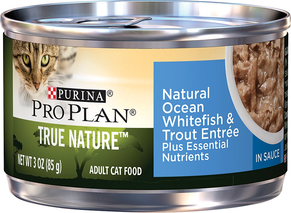 Purina Pro Plan True Nature Natural Ocean Whitefish & Trout Entree in Sauce Canned Cat Food, 3-oz can, case of 24