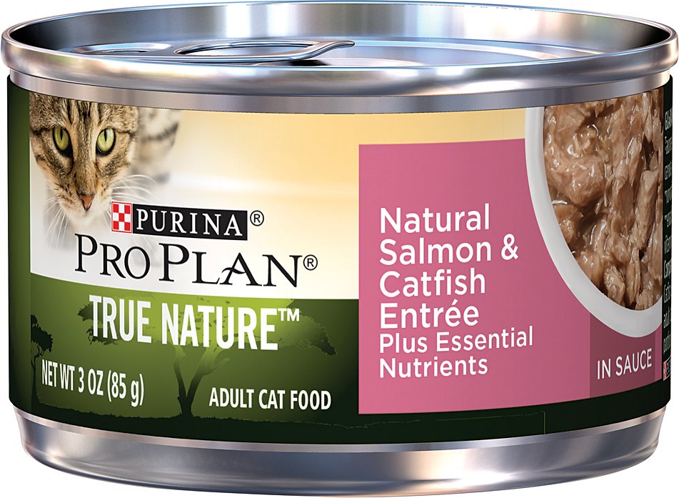 Purina Pro Plan True Nature Natural Salmon & Catfish Entree in Sauce Canned Cat Food, 3-oz can, case of 24