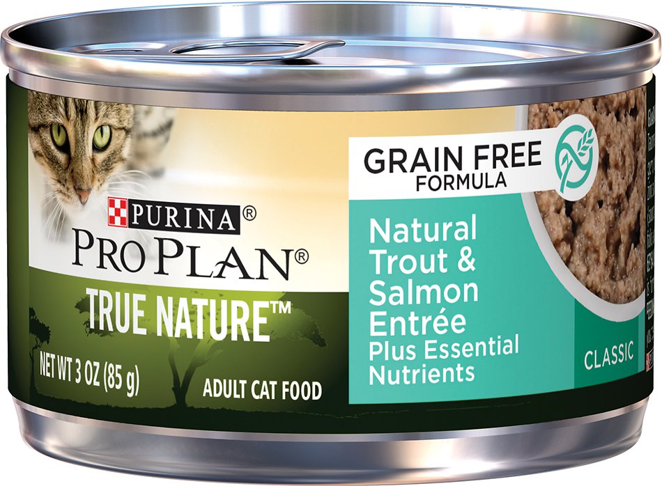 Purina Pro Plan Classic Adult True Nature Natural Trout & Salmon Entree Grain-Free Canned Cat Food, 3-oz, case of 24