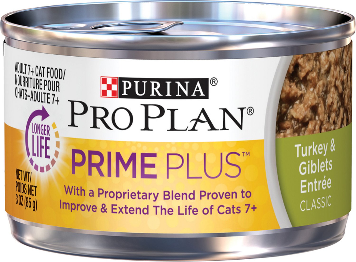 Purina Pro Plan Prime Plus Adult 7+ Turkey & Giblets Entree Classic Canned Cat Food, 3-oz, case of 24