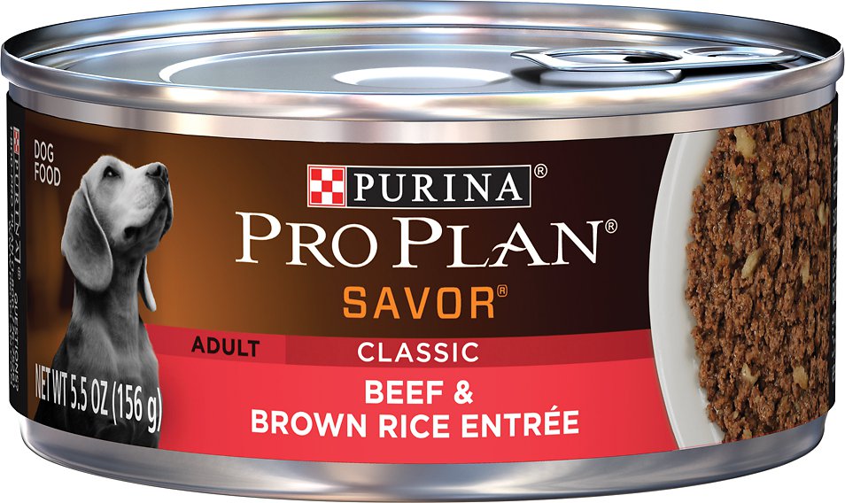 Purina Pro Plan Savor Adult Classic Beef & Brown Rice Entree Canned Dog Food, 5.5-oz, case of 24