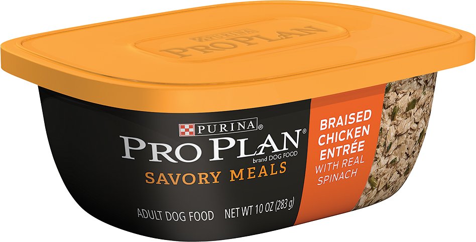Purina Pro Plan Savory Meals Braised Chicken Entree with Real Spinach Wet Dog Food, 10-oz tub, case of 8