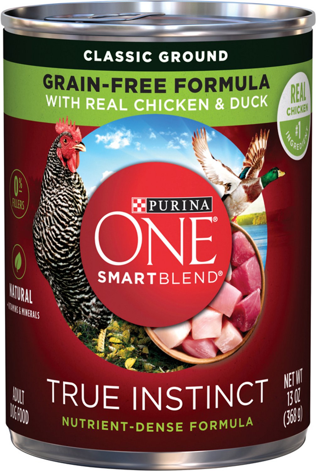 Purina ONE SmartBlend True Instinct Classic Ground with Real Chicken & Duck Canned Dog Food, 13-oz, case of 12