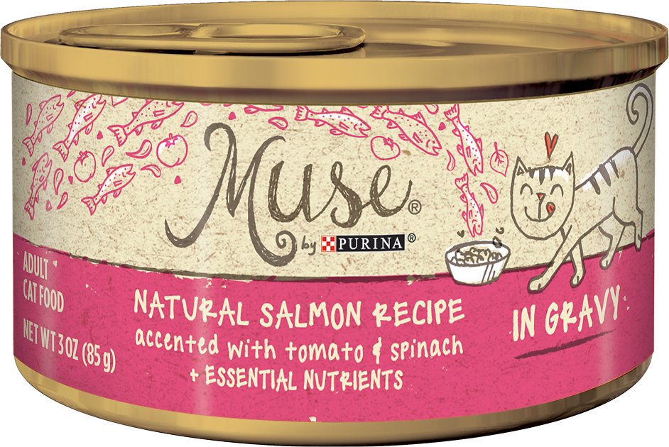 Purina Muse Natural Salmon Recipe Accented with Tomato & Spinach in Gravy Canned Cat Food, 3-oz, case of 24