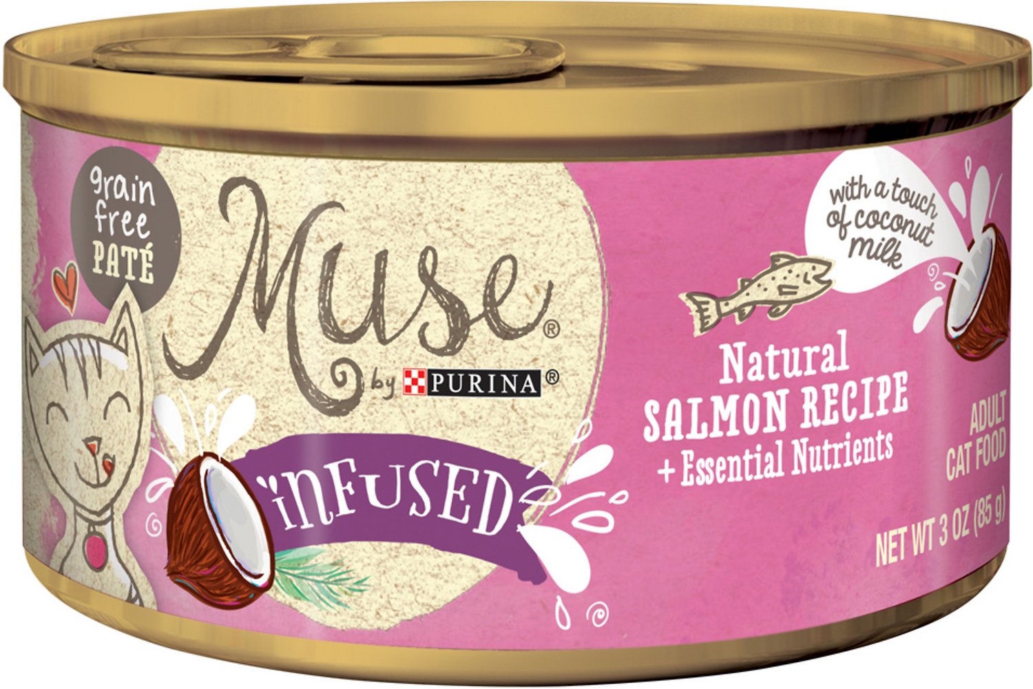 Purina Muse Infused Natural Salmon Recipe Pate Adult Grain-Free Canned Cat Food, 3-oz, case of 24