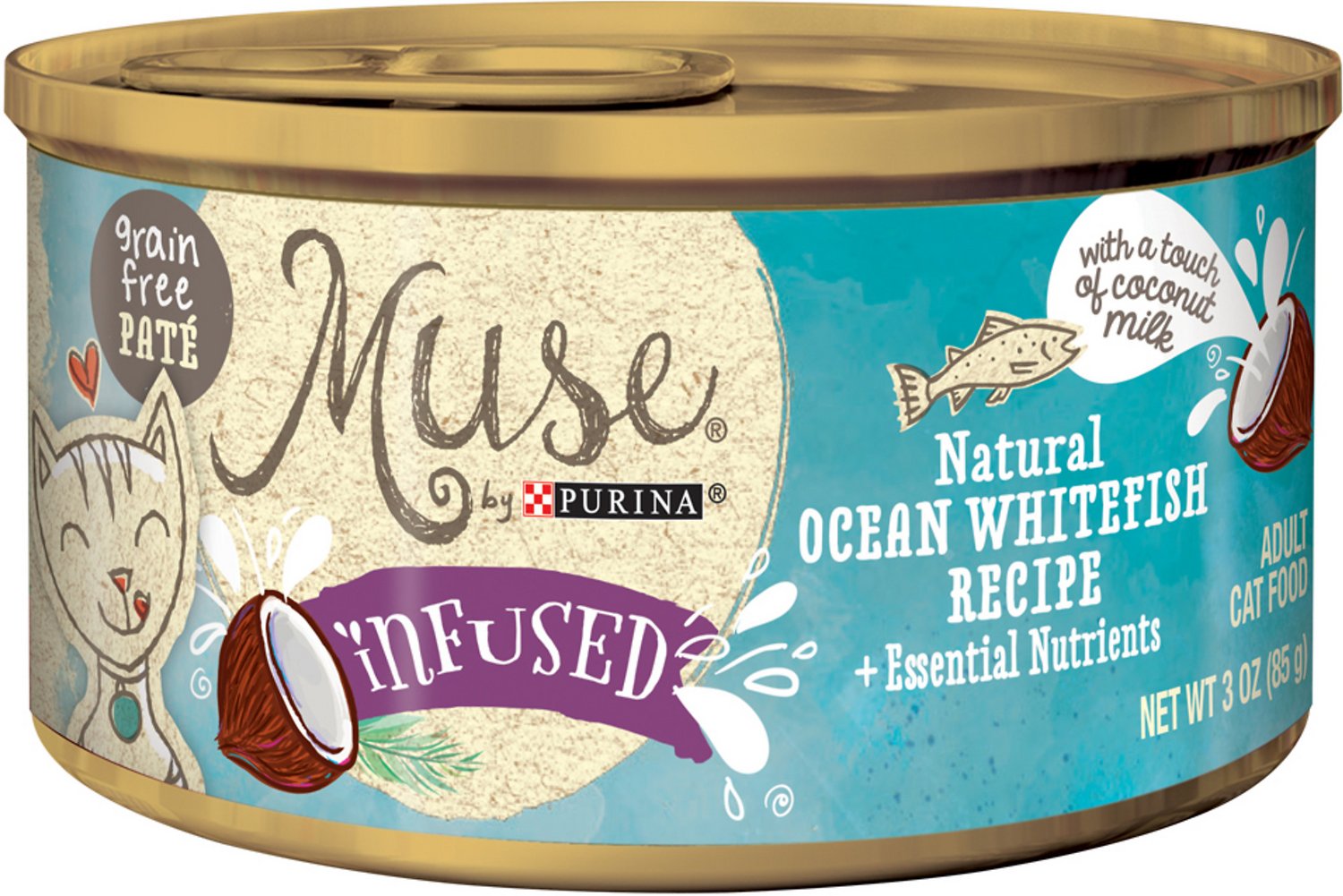 Purina Muse Infused Natural Ocean Whitefish Recipe Pate Adult Grain-Free Canned Cat Food, 3-oz, case of 24
