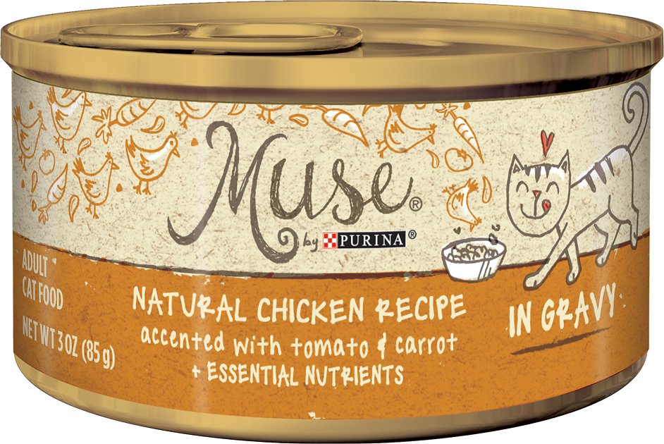 Purina Muse Natural Chicken Recipe Accented with Tomato & Carrot in Gravy Canned Cat Food, 3-oz, case of 24