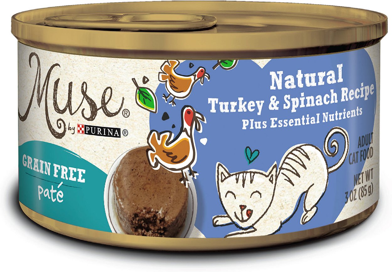 Purina Muse Natural Turkey & Spinach Recipe Pate Adult Grain-Free Canned Cat Food, 3-oz, case of 24