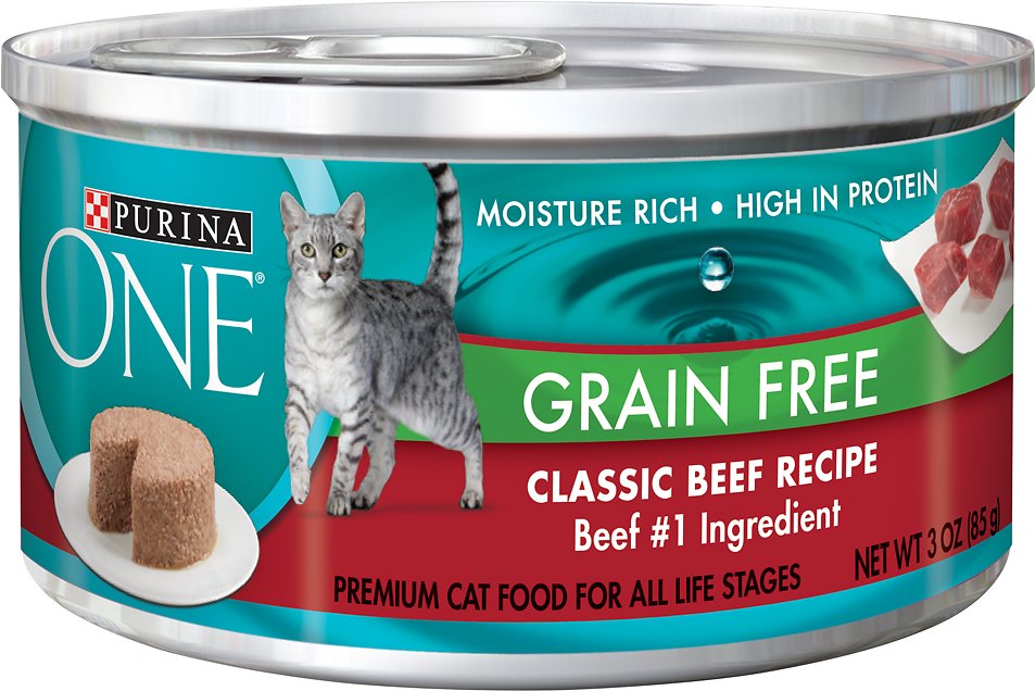 Purina ONE Classic Beef Recipe Premium Pate Grain-Free Canned Cat Food, 3-oz, case of 24