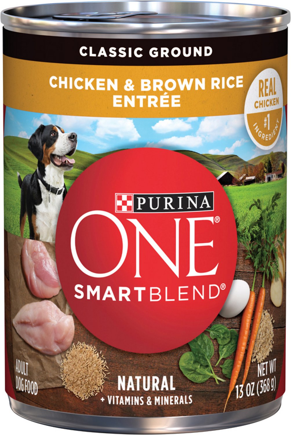 Purina ONE SmartBlend Classic Ground Chicken & Brown Rice Entree Adult Canned Dog Food, 13-oz, case of 12