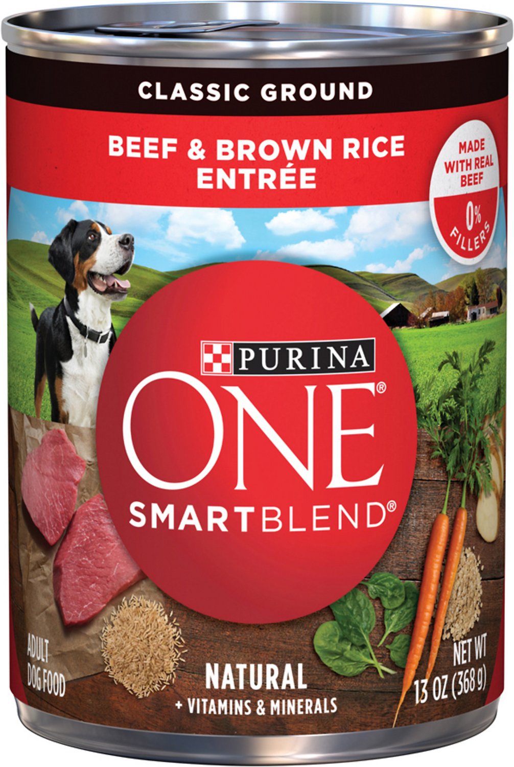 Purina ONE SmartBlend Classic Ground Beef & Brown Rice Entree Adult Canned Dog Food, 13-oz, case of 12