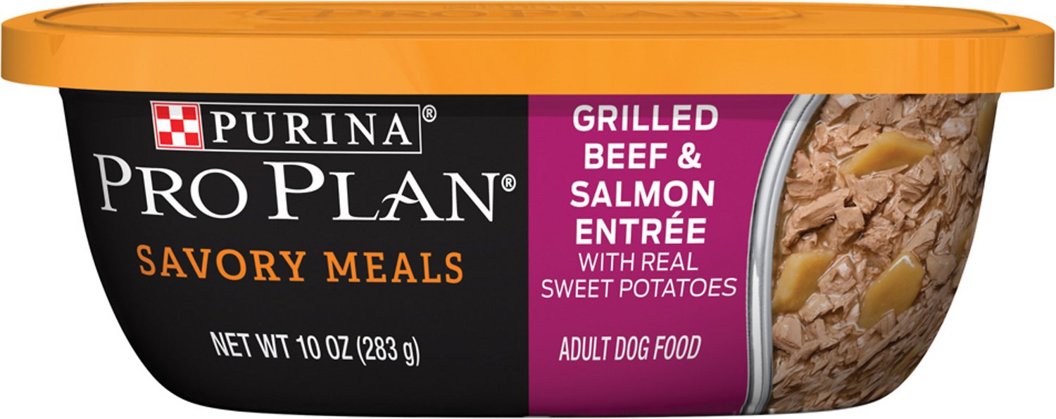 Purina Pro Plan Savory Meals Grilled Beef & Salmon Entree With Real Sweet Potatoes Wet Dog Food, 10-oz tub, case of 8