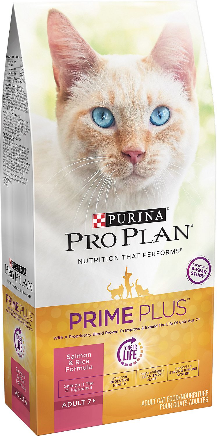 Purina Pro Plan Prime Plus Adult 7+ Salmon & Rice Formula Dry Cat Food, 12.5-lb bag