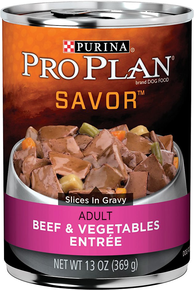 Purina Pro Plan Savor Adult Beef & Vegetables Entree Slices in Gravy Canned Dog Food, 13-oz, case of 12