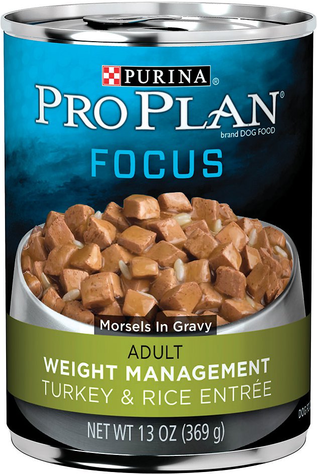 Purina Pro Plan Focus Adult Weight Management Turkey & Rice Entree Morsels in Gravy Canned Dog Food, 13-oz, case of 12